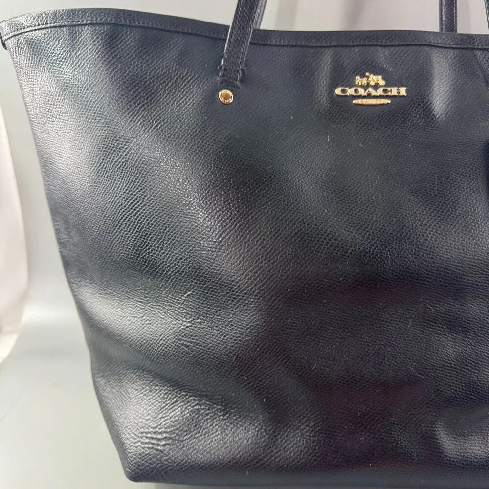 Authentic Coach # F34099 Black Leather Crossgrain Large Taxi Tote Bag - Picture 2 of 13